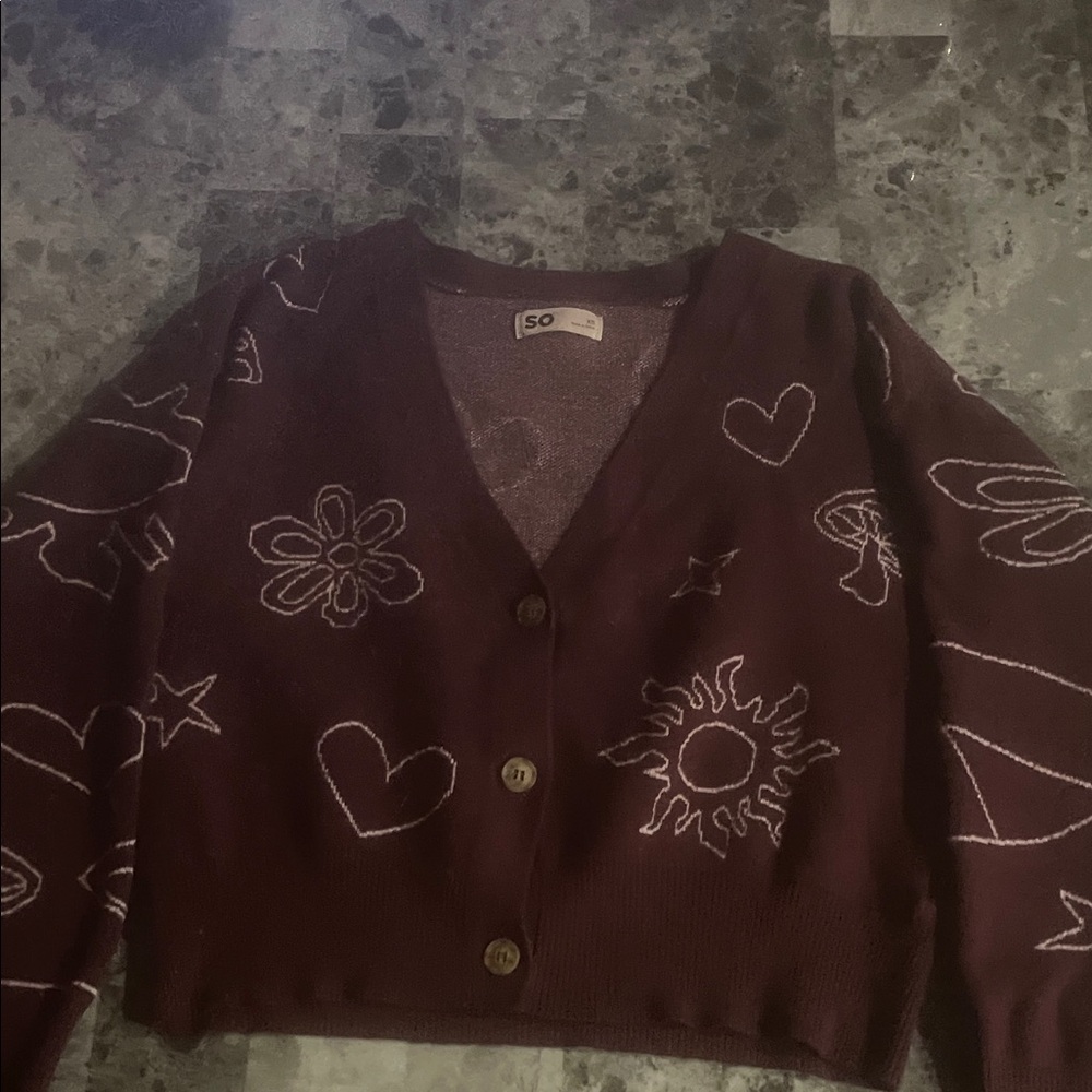 SO Women's Cropped Burgundy Cardigan